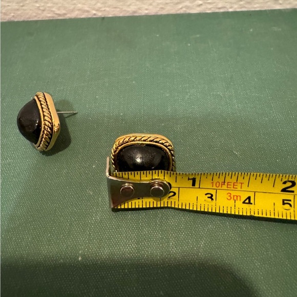 Vintage Gold & Navy Statement Earrings with Rope Gold Detailing - Picture 4 of 5